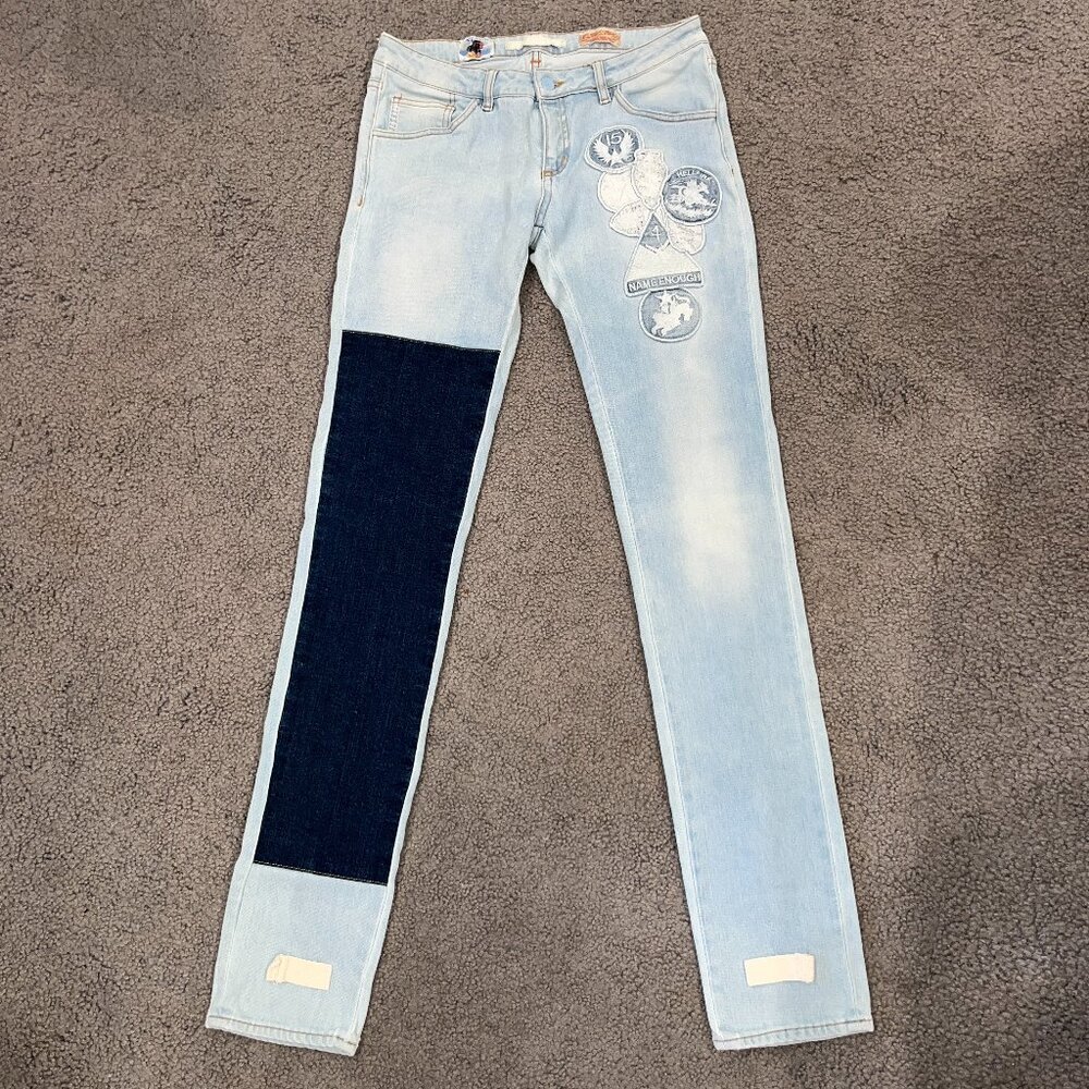 VINTAGE OFF-WHITE VIRGIL ABOLH Indian Label Military Patch Color Block Jeans 28T